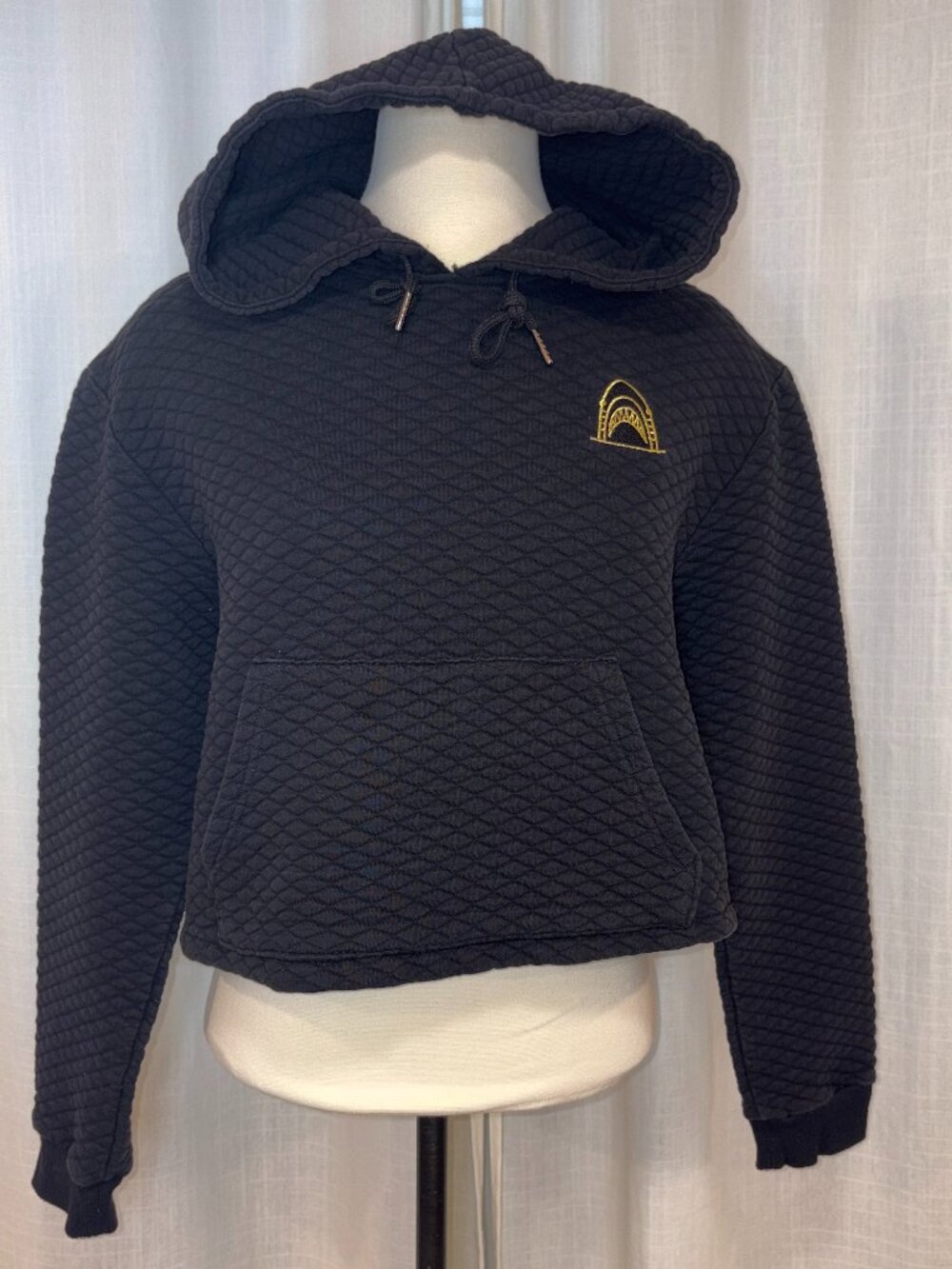 Quilted Cropped Hoodie With Shark Logo